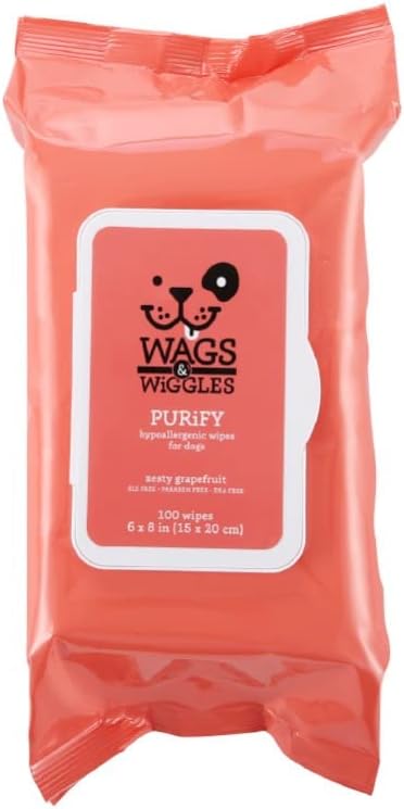 Wags & Wiggles Purify Hypoallergenic Dog Wipes - Zesty Grapefruit Scent - 100 Count