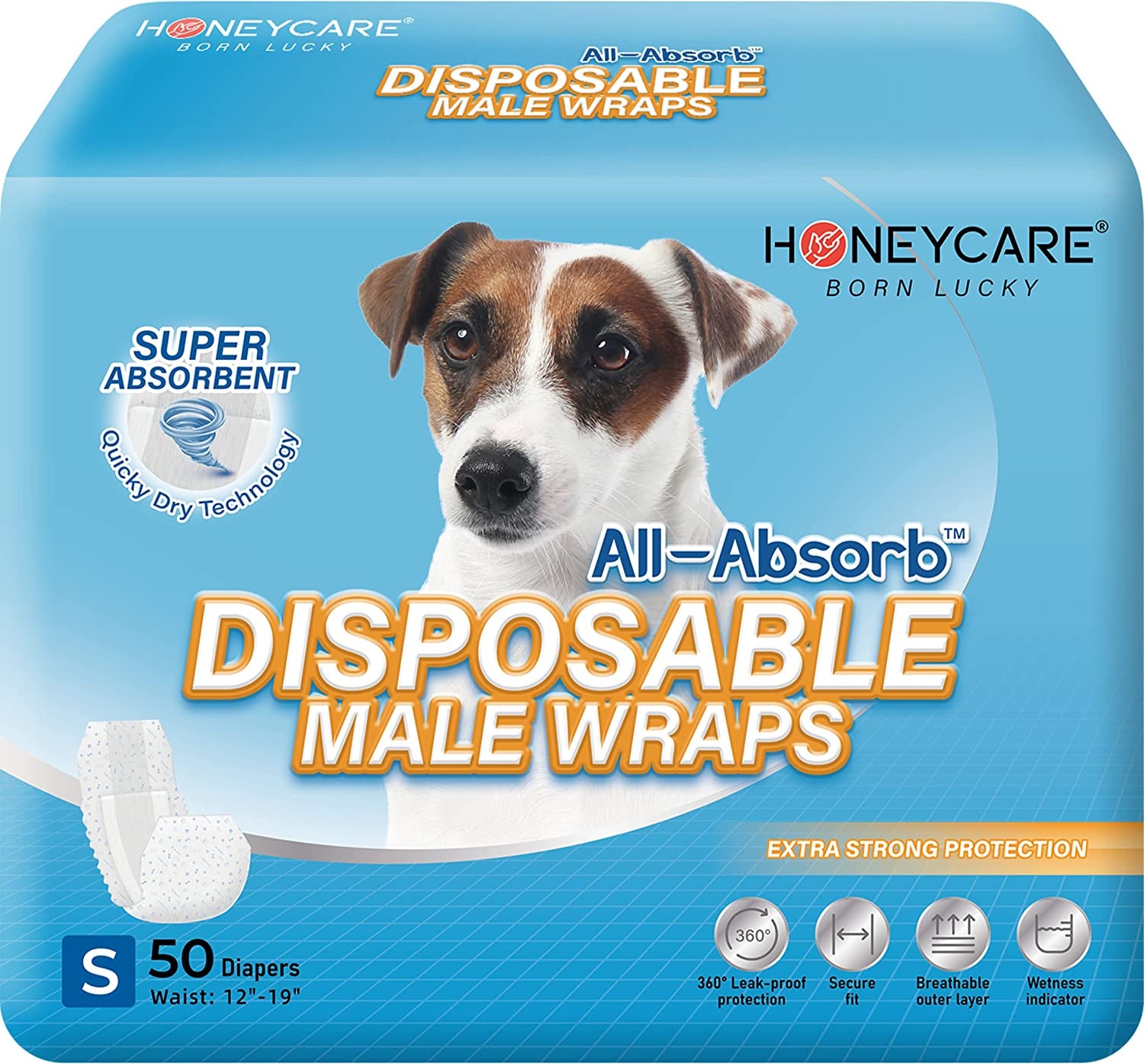 All-Absorb A26 Male Dog Wraps - 50 Count, Small Size - Disposable Dog Diapers