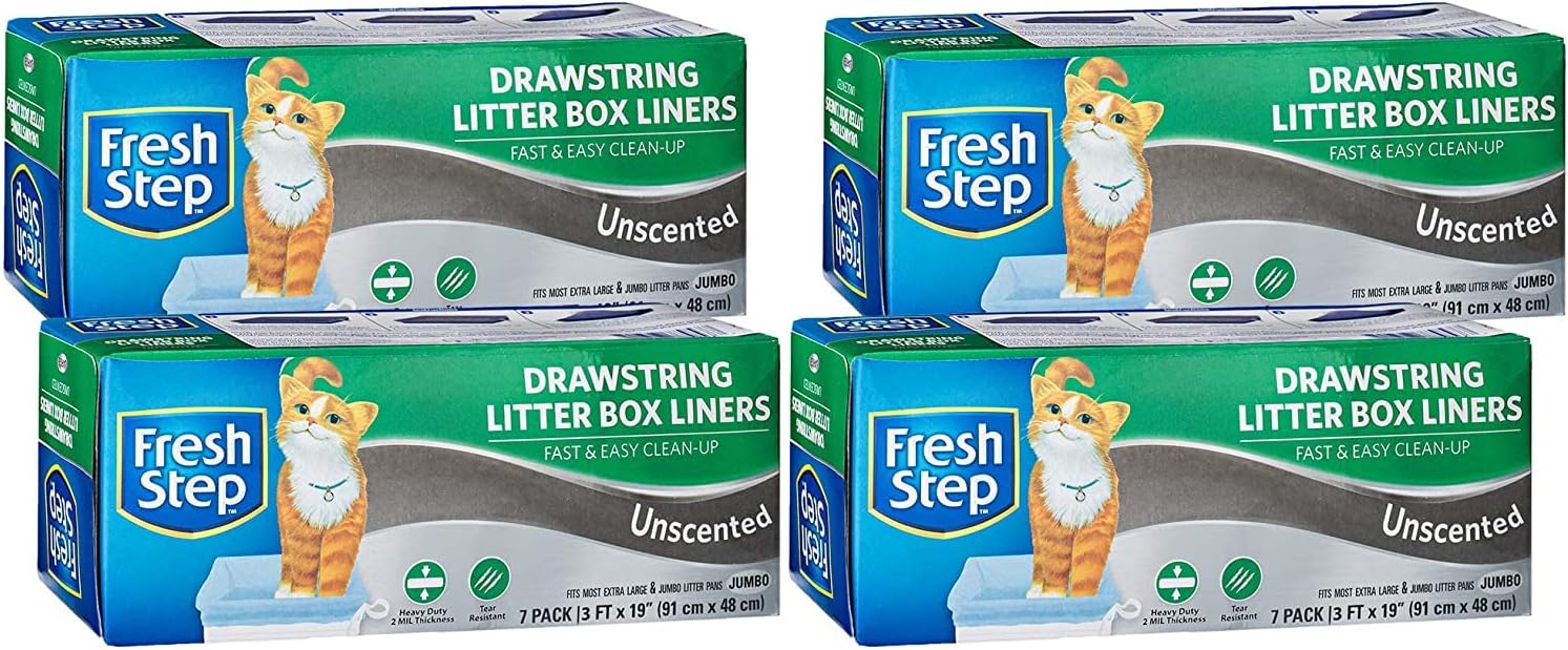 Fresh Step Drawstring Cat Litter Box Liners - Large Size, Fresh Scent, 30" X 17" (7 Count)