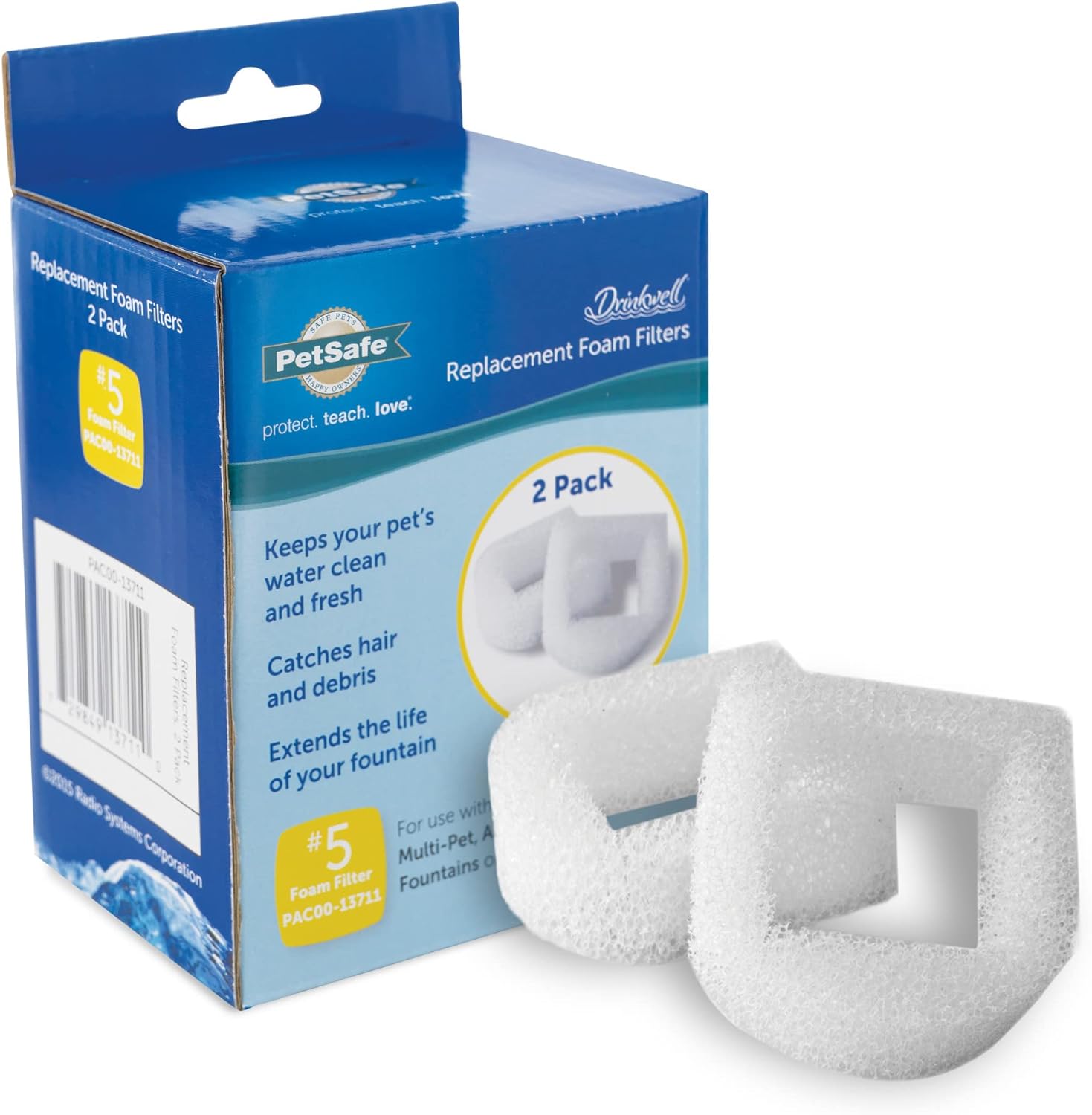 PetSafe Drinkwell Replacement Foam Filters - 2 Count Pack, Compatible with Ceramic and Stainless Steel Pet Fountains, PAC00-13711, White