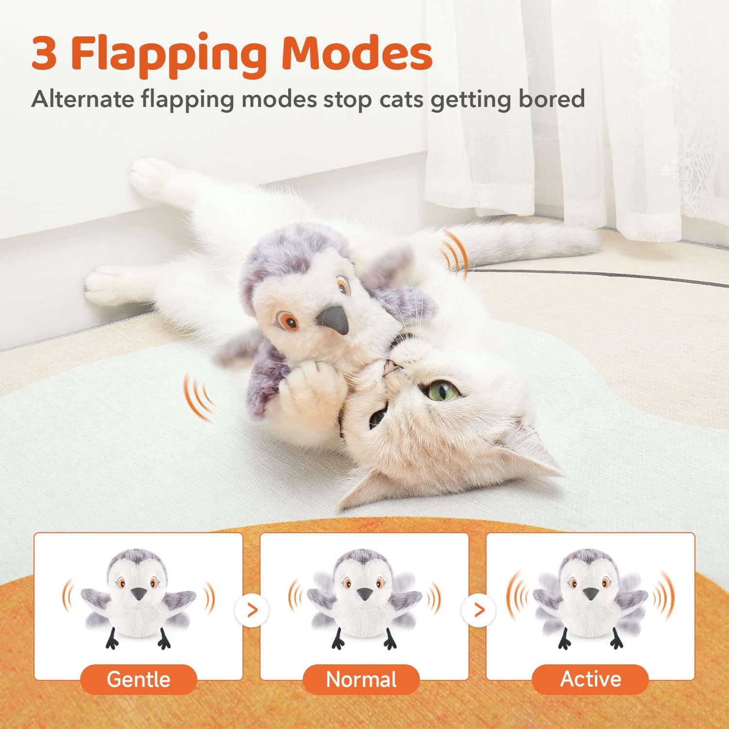Interactive Flapping Bird Cat Toy - Rechargeable, Sandpiper Chirping, No Flyingse Toys for All Breeds Cat Kicker Catnip Toys 4.0"
