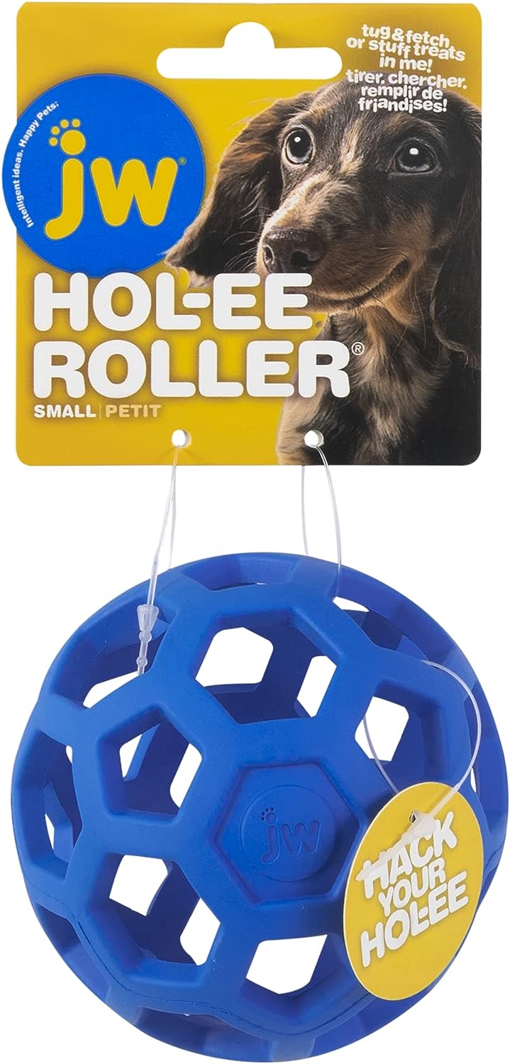 JW Pet Hol-Ee Roller Dog Toy Puzzle Ball - Large (5.5 Inch Diameter), Natural Rubber, Colors May Vary