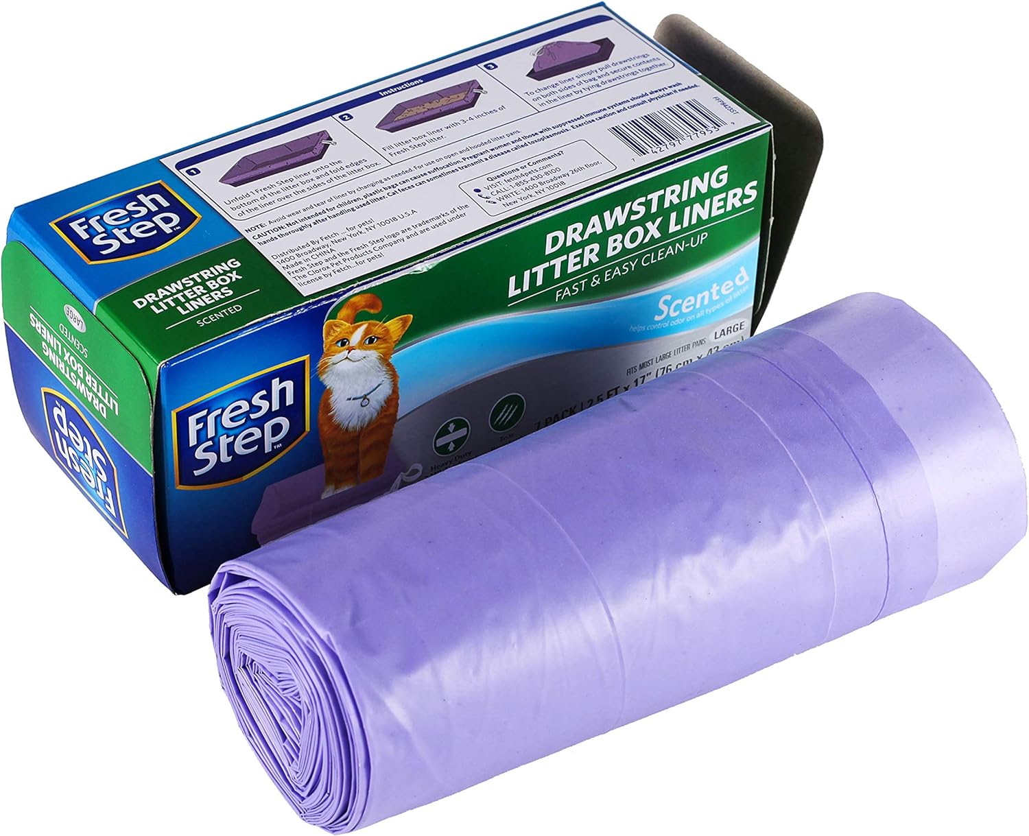 Fresh Step Drawstring Cat Litter Box Liners - Large Size, Fresh Scent, 30" X 17" (7 Count)