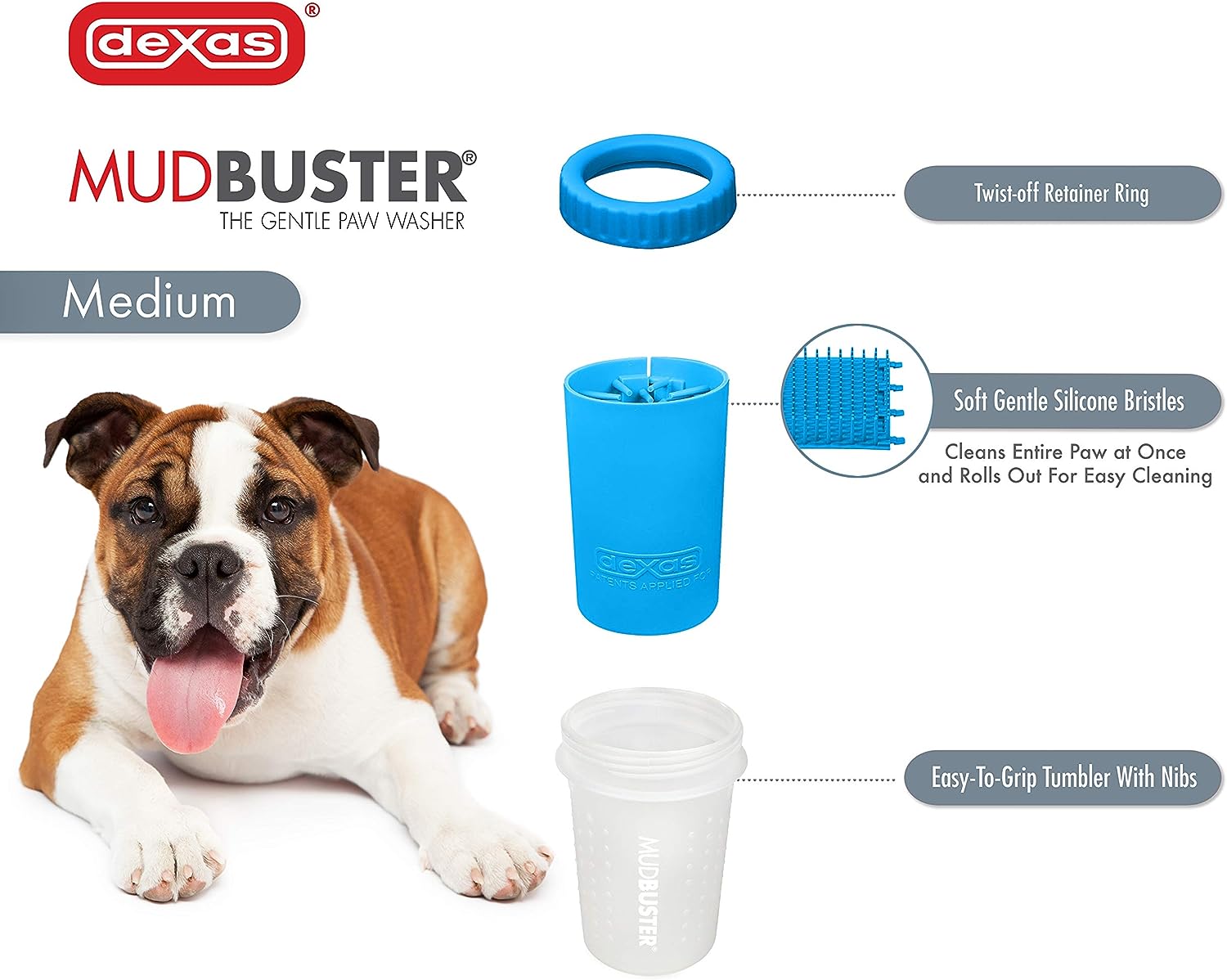 Dexas MudBuster Portable Dog Paw Washer, Medium Size, Pro Blue
