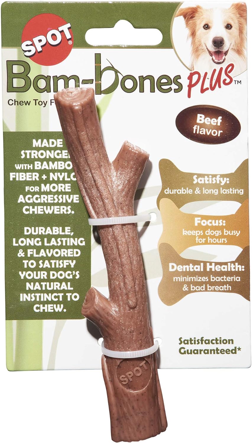 "SPOT Bambone Bamboo Stick Dog Chew Toy - Durable, Non-Splintering, Great for Aggressive Chewers - Large/Medium