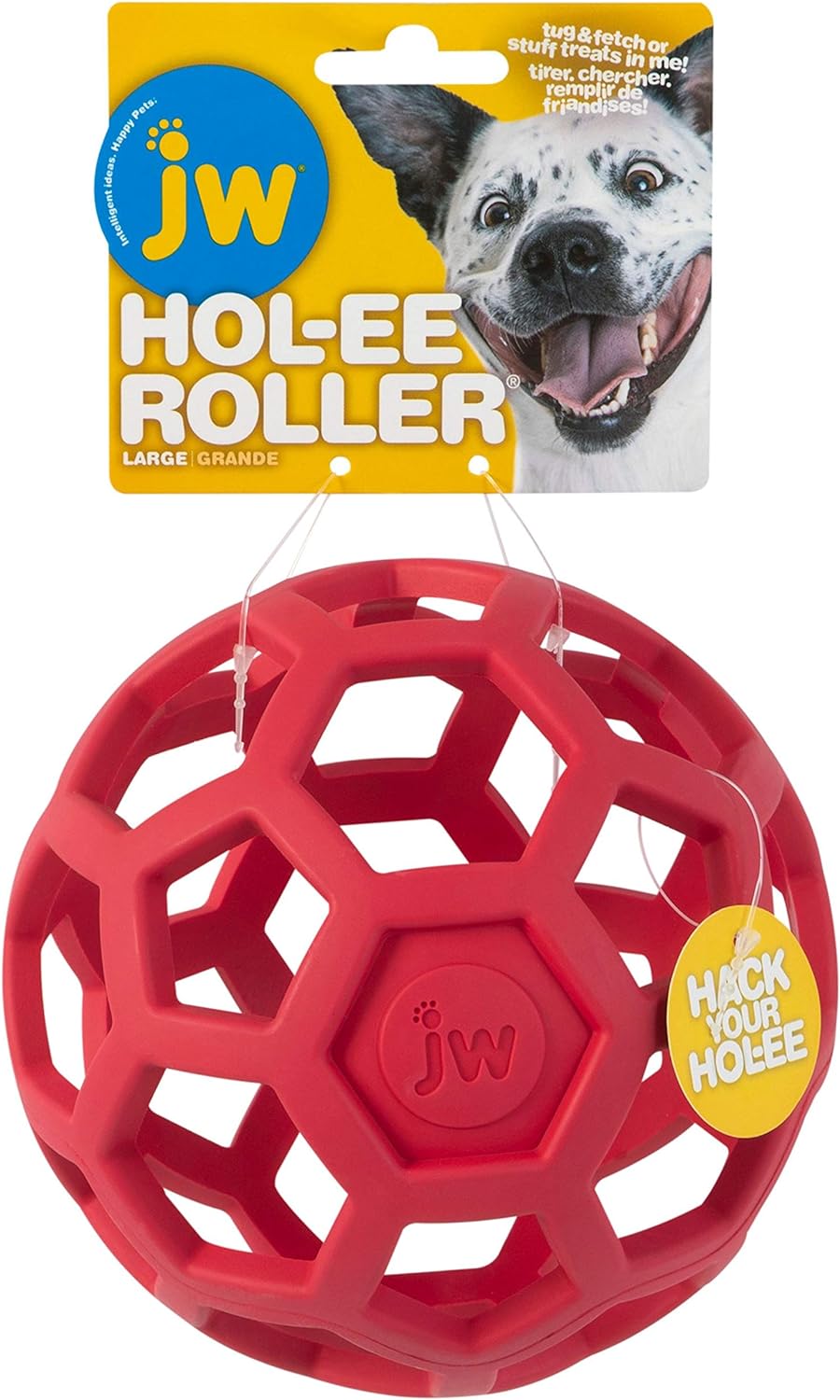 JW Pet Hol-Ee Roller Dog Toy Puzzle Ball - Large (5.5 Inch Diameter), Natural Rubber, Colors May Vary