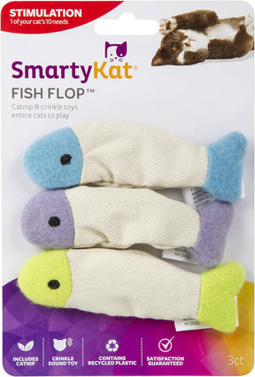 SmartyKat Fish Flop Crinkle Catnip Cat Toys - Multi Color, 3 Count