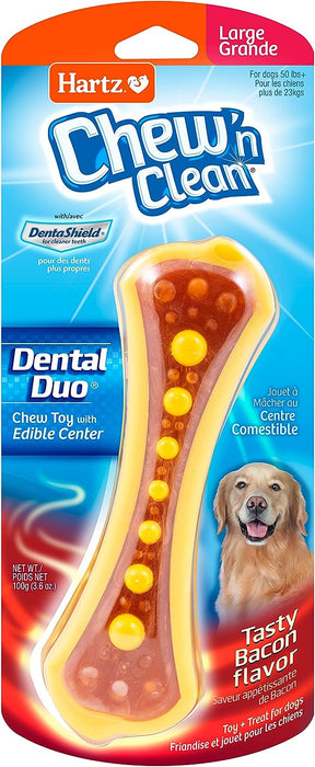 HARTZ Chew 'N Clean Dental Duo Bacon Flavored Dog Chew Toy - Medium Size, 1 Count