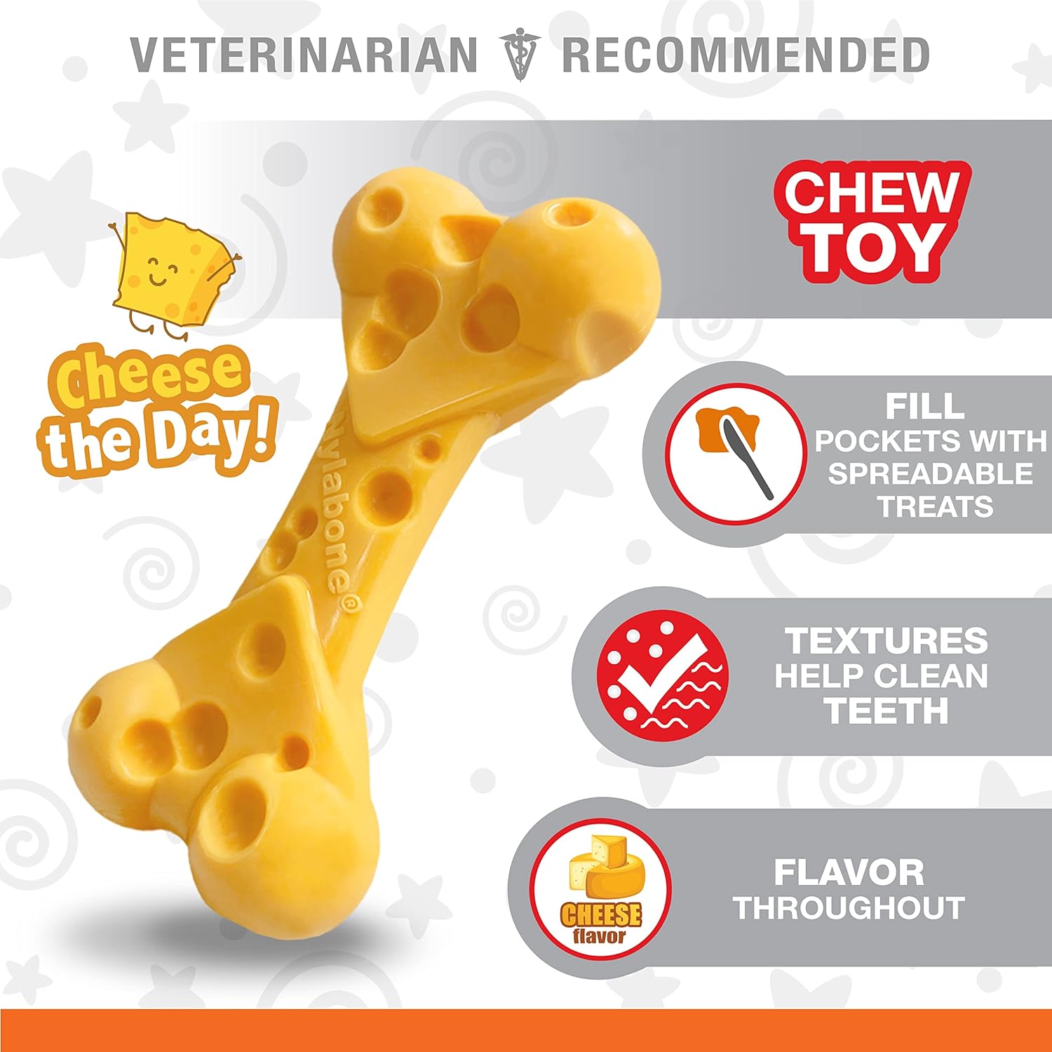 Nylabone Cheese Dog Toy - Power Chew for Aggressive Chewers - Medium/Wolf Size