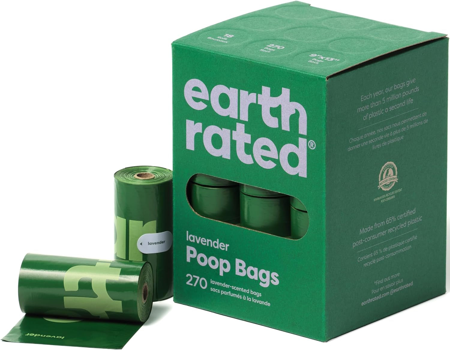 Earth Rated Dog Poop Bags - Lavender Scented, 270 Count (Leak-Proof & Extra Thick)