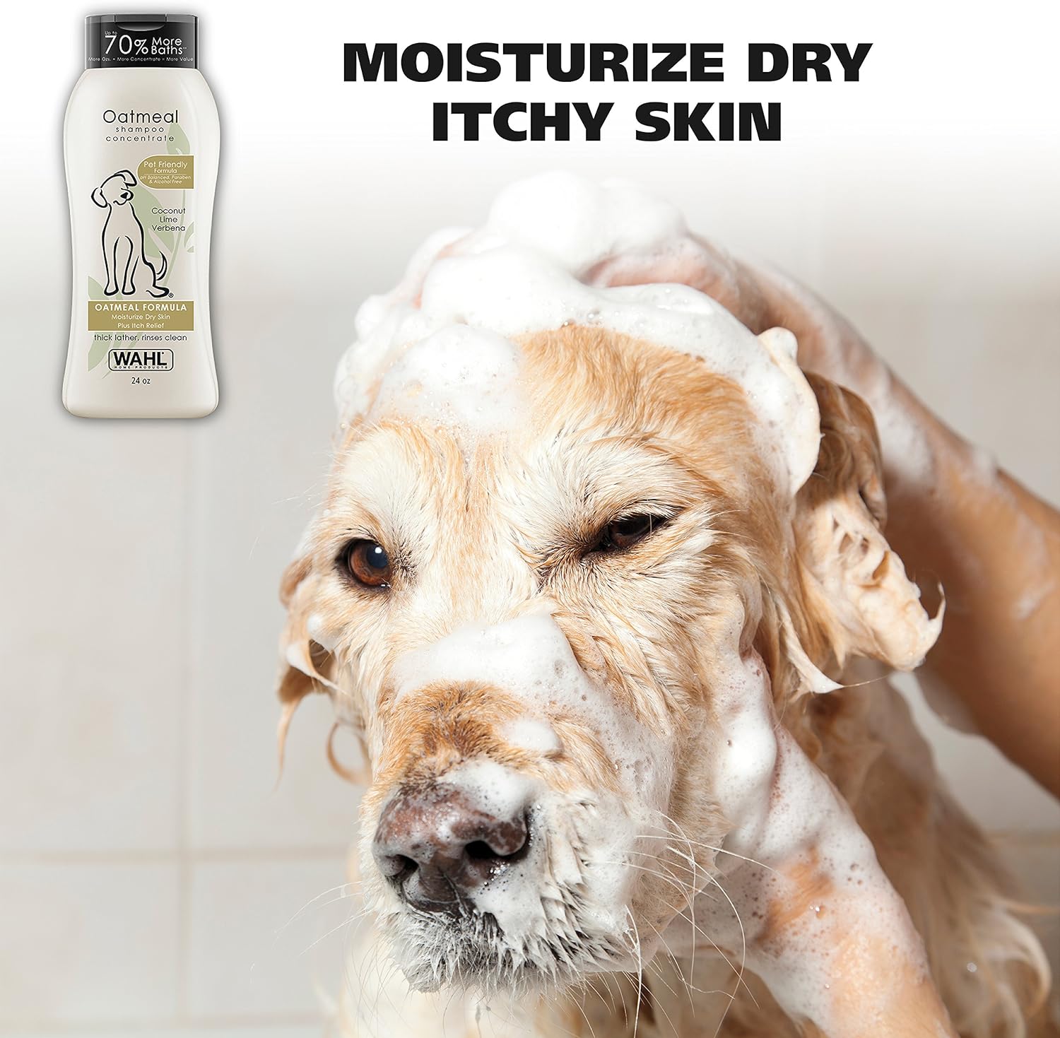USA Dry Skin & Itch Relief Pet Shampoo for Dogs – Oatmeal Formula with Coconut Lime Verbena & Pet Friendly Formula, 24 Oz - Model 820004A